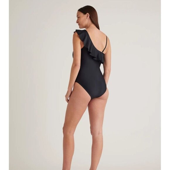 NWT Quince Medium Italian Maternity One Shoulder Ruffle One Piece Swimsuit Black - Picture 4 of 9